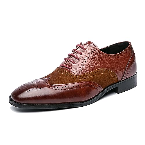 Imagen de LMUIPMAA Brogue Wingtip Zapatos de Ciudad con Cordones Cuero Hombre Derby Oxford Vintage Punta Puntiaguda Negocios Boda Zapatos