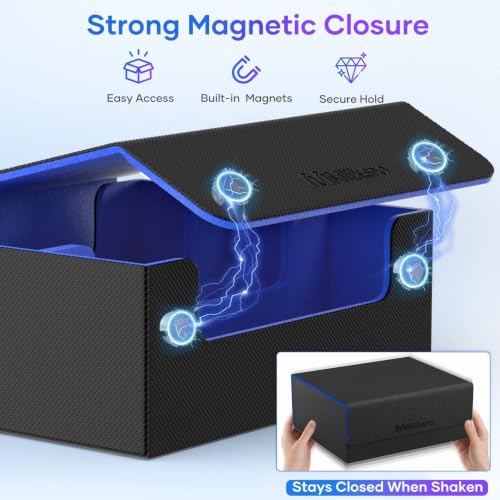 Image of Mlikero Card Deck Case for Trading Cards 1800+, Trading Card Storage Box Fits Toploader and Magnetic Card Holder, Leather Magnetic Closure Deck Box Fit for MTG, TCG (Blue)