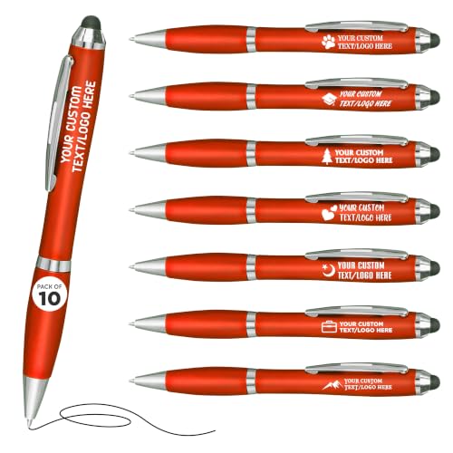 Personalized Stylus Pens, Set of 10 by DISCOUNT PROMOS- Plastic with Black Ink, Great for Office, Business, Tradeshows, Events- Orange