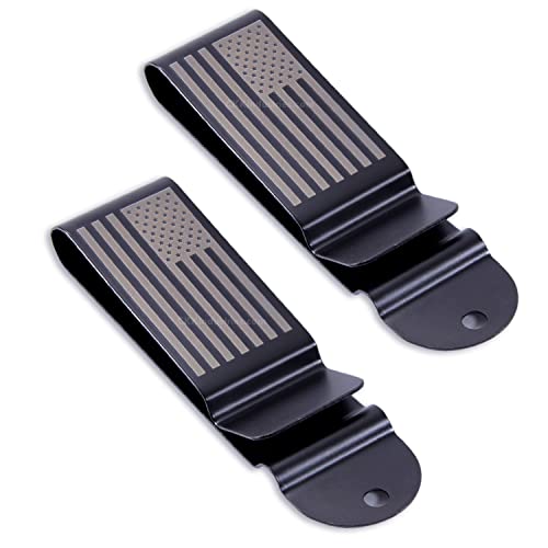 Universal Metal Belt Clips - (Black) - (w/USA Flag Engraving) - (2 Pack) - Replacement Steel Clip Holder for Holsters, Sheaths, Phone Cases