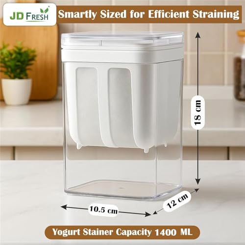 Image of JD FRESH 1400ML Greek Yogurt & Curd Maker /Fine Mesh Strainer with Lid /Hung Curd Strainer Box /Whey Separator /Home Essentials /Hung Curd /Perfect for Homemade Yogurt /Curd /Cheese & More