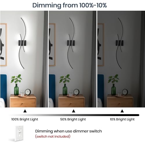 Image of CANEOE Modern Wall Sconce Set of Two, 5CCT Dimmable Indoor Led Wall Sconce Lighting Set of 2, Hardwire Black Led Wall Lamps for Living Room Bedroom Bathroom Hallway, 31.5Inch (2 Packs)