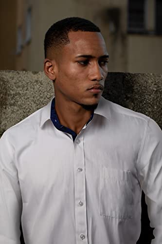 Alizeal Men's Business Slim Fit Dress Shirt Long Sleeve Patchwork Button-Down Shirt 5