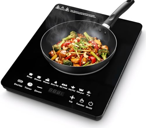 Beauenty Portable Solo Induction Cooktop 8 Temperature & Power Levels 2200W Countertop Burner with Timer & Safety Features Lightweight Electric Cooktop for Effortless Cooking