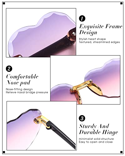 4 Pairs Kids Heart Sunglasses Heart Shaped Sun Glasses for Little Girl Rimless Clear Heart Glasses Trendy Cute Transparent Eyewear for Girls Boys Beach Holiday Festival Party Accessories, 4 Styles3