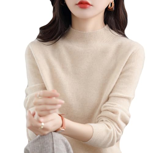MQSHUHENMY Cashmere Sweaters for Women, 100% Cashmere Long Sleeve Crew Neck Lightweight Soft Knitted Pullover Knitted Jumpers (beige,L)
