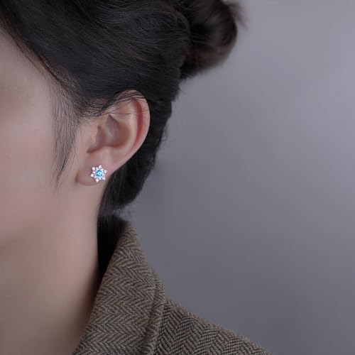 SLUYNZ Solid 925 Sterling Silver Sparkling Blue Crystal Snowflake Earrings Stud for Women Teens Pretty Snowflake Stud Earrings2