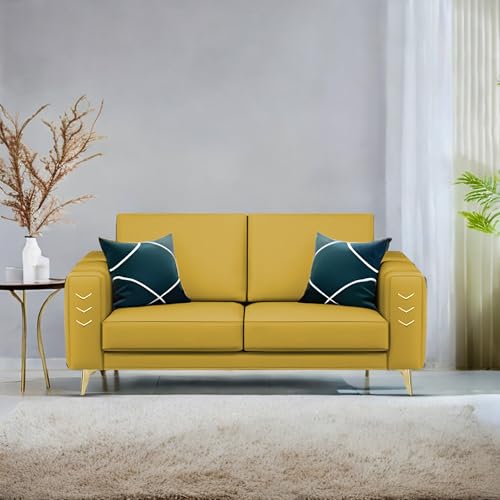 Image of Casaliving Falco 2 Seater Sofa Set for Living Room (Yellow Fabric) Premium Fabric Sofa
