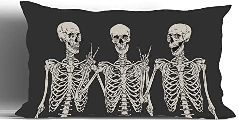 Funny Halloween Skull Black Throw Pillow Cover,12"X20" Decorative Pillowcase Cushion Cover for Sofa Couch Bed,Skull Theme Room Decor, Gift for Skull Lover,Halloween,Thanksgiving