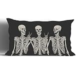Funny Halloween Skull Black Throw Pillow Cover,12"X20" Decorative Pillowcase Cushion Cover for Sofa