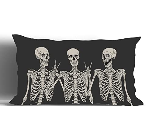 Funny Halloween Skull Black Throw Pillow Cover,12"X20" Decorative Pillowcase Cushion Cover For Sofa Couch Bed,Skull Theme Room Decor, Gift For Skull Lover,Halloween,Thanksgiving #TOP2