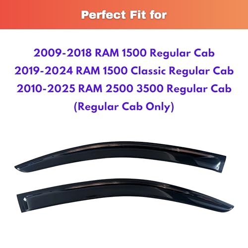 Image of KPY Rain Guards Fit for 2009-2018 RAM 1500 Regular Cab, 2019-2024 RAM 1500 Classic, Out-Channel Window Visors Vent Wind Deflector 2PC, Truck Accessories for 2010-2025 RAM 2500 & 3500 (Single Cab Only)