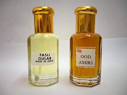 DImraj Creations Rose (Gulab Fasli) and Oud (Oudh, OOD) Attar/Ittar Concentrated Perfume Oil - 10+10 ml Rose Fragrance and Oud Aroma Combo