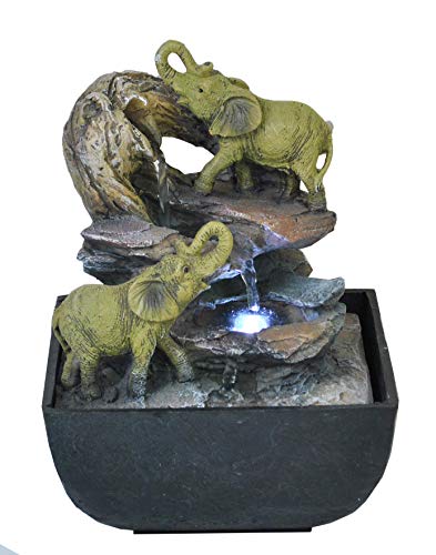 Elephant Oasis Indoor Water Fountain with LED Light | Size 13.3 * 13.3 * 18 Cm | 3 Pin UK Plug Included