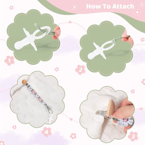 Image of Pacifier Clip for Boys Girls Floral Daisy Macrame Baby Paci Clip Pacifier Holder Leash Boho Wooden Clips Handmade Braided Cotton Binky Clips (2pack:Misty Rose & Green Daisy)