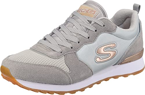 Skechers Femme Og 85 Goldn Gurl Trainers, Light Gray Suede/ Nylon/ Mesh/ Rose Gold Trim, 38 EU
