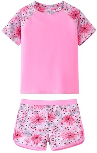 Image of UMELOK Girls Rash Guard Swimsuit Short Sleeve Bathing Suit Rashguard Sets