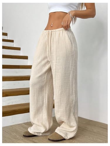 Women's Straight Leg Linen Pants Drawstring Waist Loose Vacation Beach Trousers with Pockets4