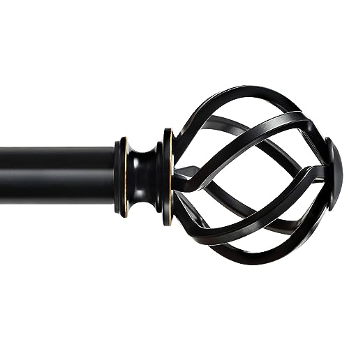 KAMANINA Black Curtain Rod for Windows 66 to 120 Inch (5.5-10ft), 1 Inch Heavy Duty Curtain Rods 32 to 120, Long Decorative Single Drapery Rods, Twisted Cage End