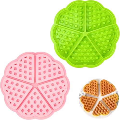 2 moldes de silicona para gofres, forma de corazón, molde de silicona para hornear magdalenas, molde para gofres, molde para gofres y gofres verdes, 5 huecos, antiadherentes para gofres, magdalenas