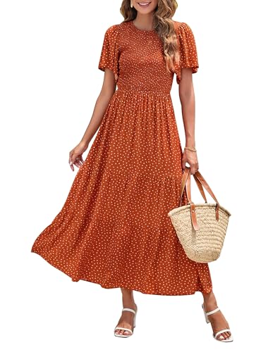 Image of ZESICA Women's 2026 Summer Boho Floral Maxi Dresses Casual Short Flutter Sleeve Smocked Tiered Flowy Dress