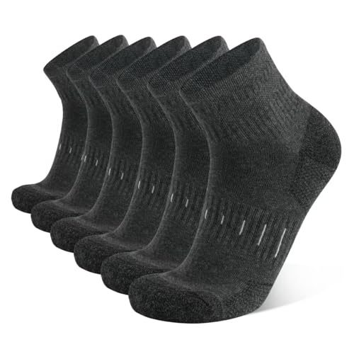 Socken Herren Quarter Sportsocken 43-46 39-42 Baumwolle Laufsocken mit Frotteesohle Halbhoch Socken Atmungsaktive Arbeitssocken (DE/NL/SE/PL, Numerisch, 43, 46, Regular, Regular, Dunkelgraue 6-Paare)