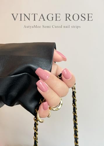 AutyaMee Semi Cured Gel Nail Strips (Vintage Rose), Red, 20 Pcs Gel Nail Wraps, Stickers, UV Light Required, Salon Quality, Long Lasting