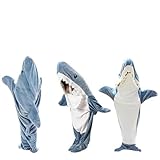 [Powfly] 【2025新改良】 サメパジャマ さめ着ぐるみ サメ着る毛布 寝袋 子供用 大人用 親子パジャマ 暖かい サメブランケット 冷房対策 秋冬防寒 身長150～165cmお薦め (ブルー, L)