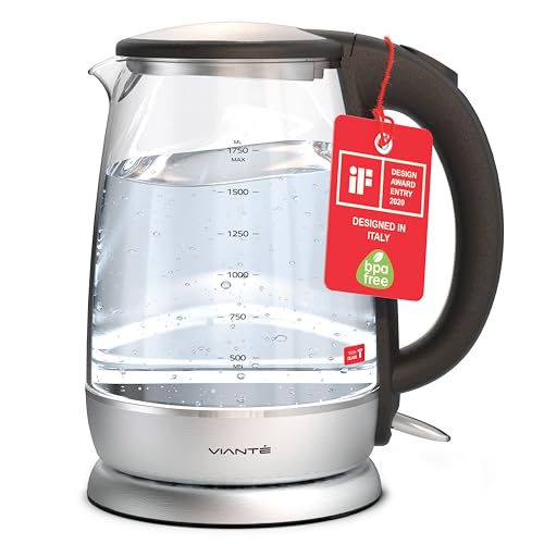 Vianté Glass Electric Tea Kettle. Fast Water Boiler. BPA-FREE Stainless Steel & Borosilicate Glass. Designed in Italy. 8 Cups Capacity. 1.7 Liters by Vianté