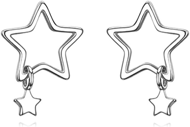 Reffeer Solid 925 Sterling Silver Star Stud Earrings for Women Teens Star Post Stud Earrings Drops