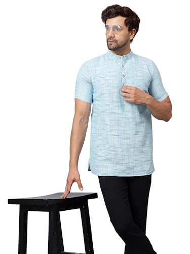 Image of LATEST CHIKAN Men's Cotton Regular Casual Strped Short Kurta Half Sleeves - (SK-LJ.DS.AS)