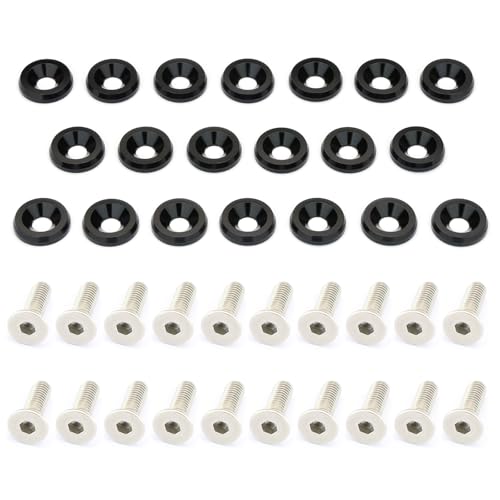 RUINLOUM 20 Pcs Fender Bumper Aluminum Washer and 20 Pcs Bolt M6x20mm CNC Finishing Washer Engine Bay Dress Up Fastener Kit (Black)