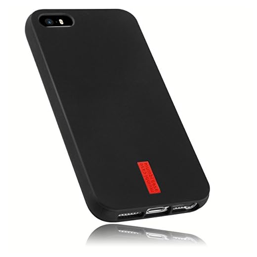 mumbi Fodral kompatibelt med iPhone SE / 5/5S mobiltelefonskal, svart med röda ränder – 10 cm