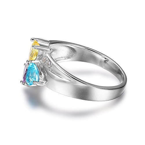 Mothers Ring with 3 Heart Simulated Birthstones Engraved 3 Names Personalized Promise Rings for Her Mom Jewelry4