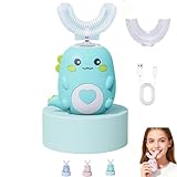 Scandinavian Smiles Kids Toothbrush, U-Shaped 360º Ultrasonic Toothbrush, U Shaped Toothbrush Kids, 2 Silicone Brush Head&3 Modes/LED Light/IPX7, Rechargeable (Green,2-6years)