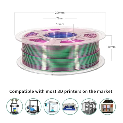 Image of FiLAMONT PLA Silk Filament 1.75mm, 3D Printer Filament, Shiny Silk 1.75 PLA Filament, 1kg(2.2Lbs) /Spool (Tri Blue Green Purple)