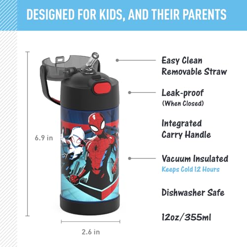 THERMOS FUNTAINER 12oz Stainless Steel Vacuum Insulated Kids Straw Bottle Spider-Man