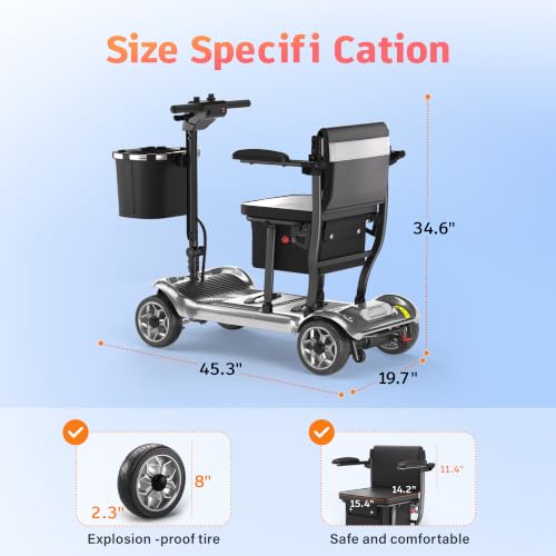 Image of 43lb Lightweight Mobility Scooter for Seniors - Airline & Cruise Approved | Foldable Portable Travel Motorized Scooters for Adults Elderly 4 Wheel with Removable Battery, 12.4MI, 300lb Capacity, Silver
