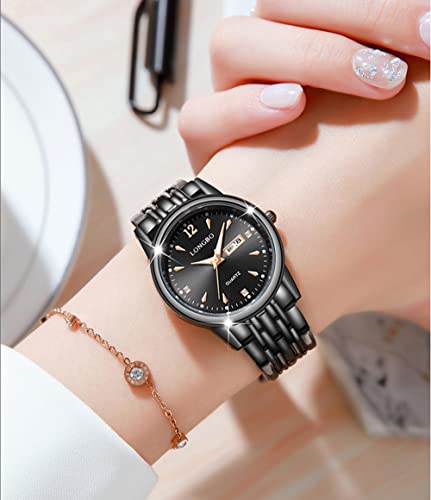 Reginald Fashion Watches For Women Hands Sapphire Stainless Steel Waterproof Quartz Dial Date Week Watches (Black) #TOP4