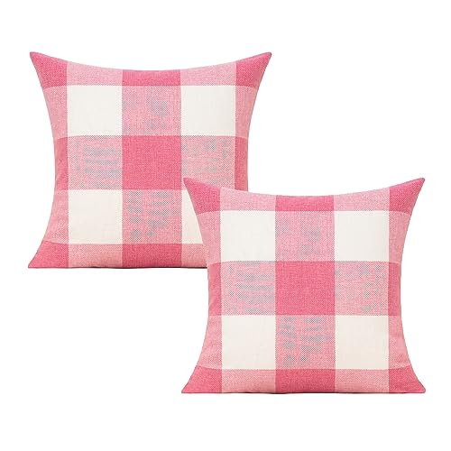 VAKADO Valentines Pink Throw Pillow Covers 18X18 Set of 2 Valentines Day Decoration Wedding Love Cushion Cases Buffalo Plaids Check Decorative Home Decor for Couch Sofa Patio Outdoor Bedroom by VAKADO - Used condition - US$10.98