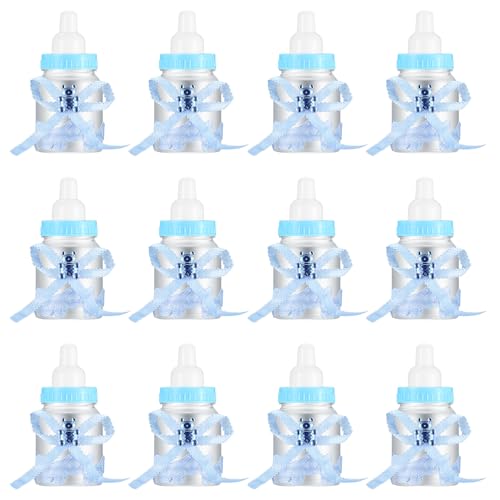 12 Pièces Bouteille de Bonbons, Réutilisable Bonbons Bouteilles Cadeau, Boite de Bonbons, Biberon Bouteille pour Baptême Fête Baby Shower Décoration - Bleu
