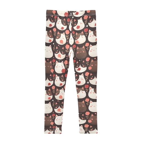 Cute Cats Girls' Leggings Toddler Doodles Red Roses Kids Yoga Pants Dance Active Tights 4T2