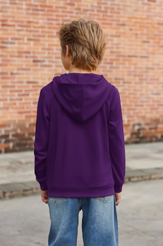 Image of Arshiner Kids Purple Hoodie for Boys Casual Basic Pullover Hooded Sweatshirt Hoodie with Pocket Size 5 6
