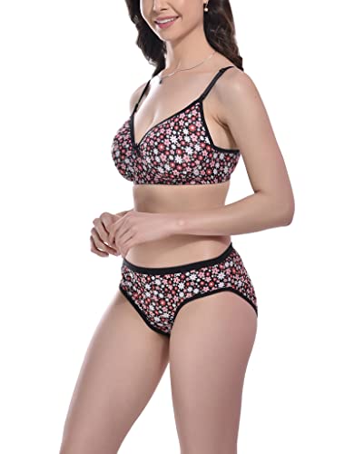 Image of FIMS - Fashion is my style Women Cotton Blend Floral Print Padded Non-Wired Bra Panty Set Full Coverage Lingerie Set Multicolor See Main Image to Check How Many Sets You Will Get