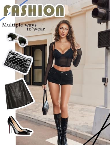Avidlove Mesh Crop Top with Shrug Long Sleeve Sheer Top Sexy Low Cut Shirt Going Out 2 Pieces Clubwear3
