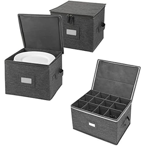 popoly China Storage Containers Inside 10" W x 8" H, Stemware Storage Cases, Holds 12 Red Glasses Cover