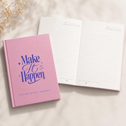 Image of Make It Happen A5 Diary Notebook for Women and Girls, Pink Hardbound, 200 Ruled Pages 90 GSM, Motivational Diary for Office and Gifting