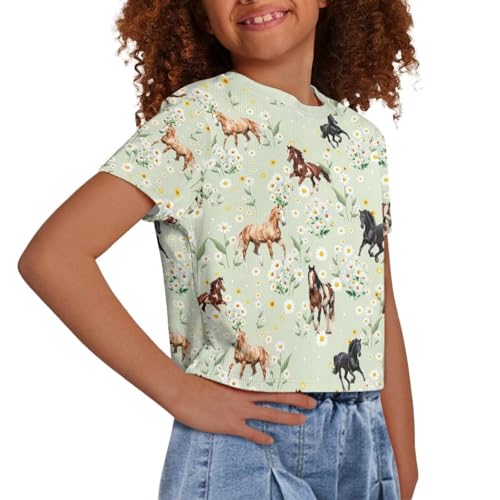 Image of Girls Fashion Crewneck Tee Shirts Casual Short Sleeve Crop Top Summer Outfits 5-14 Years Old