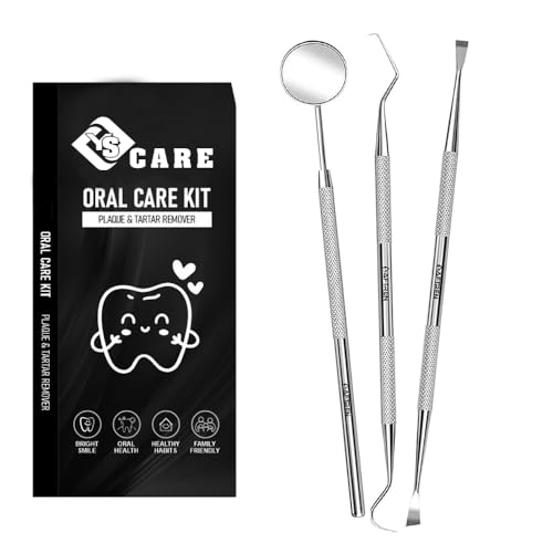 YSCARE Removedor de placa para limpieza de dientes, herramienta de extracción de placa dental de acero inoxidable, incluye espejo de dentista para uso personal y doméstico