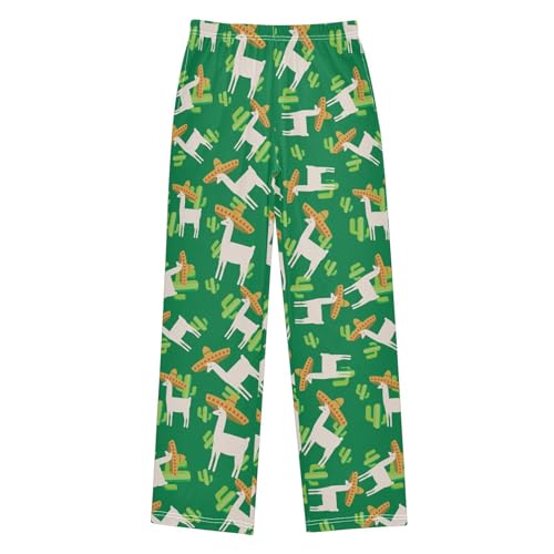 ZZXXB Mexico Llama Cactus Boys Long Pants Soft Trousers Elastic Waist Kids Lounge Bottoms with Pockets S-XL